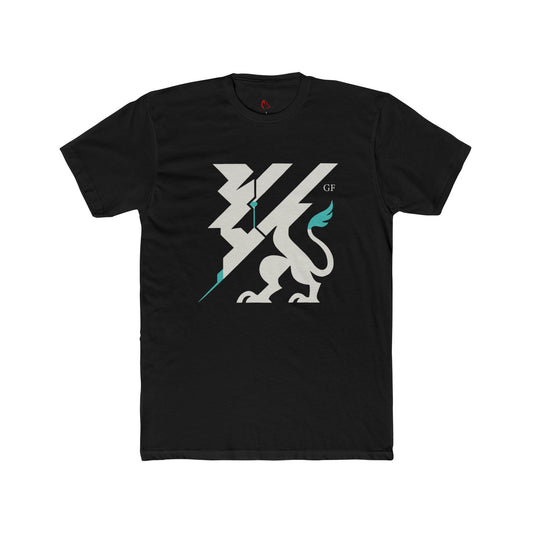 Geometric Lion Graphic Tee — Retro Teal Accent Cotton T‑Shirt