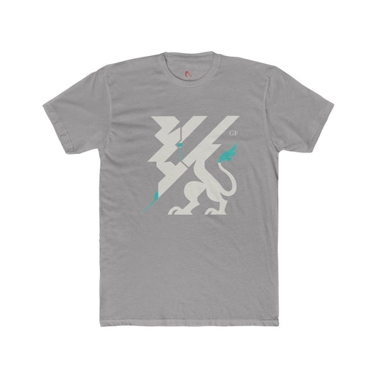 Geometric Lion Graphic Tee — Retro Teal Accent Cotton T‑Shirt